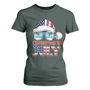 Christmas In July T Shirt For Women Patriotic USA Sunglasses Graphic TS12 Dark Forest Green Print Your Wear