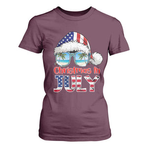 Christmas In July T Shirt For Women Patriotic USA Sunglasses Graphic TS12 Maroon Print Your Wear