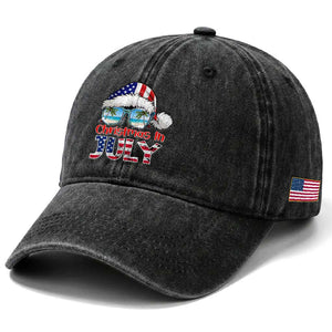 Christmas In July Washed Cotton Baseball Cap Patriotic USA Sunglasses Graphic TS12 Print Your Wear
