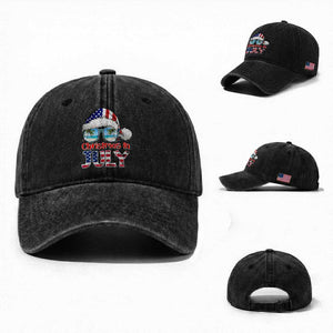 Christmas In July Washed Cotton Baseball Cap Patriotic USA Sunglasses Graphic TS12 Washed Cap Universal Fit Black Print Your Wear