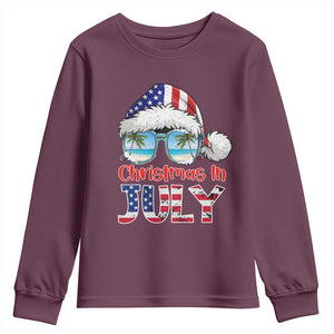 Christmas In July Youth Sweatshirt Patriotic USA Sunglasses Graphic TS12 Maroon Print Your Wear
