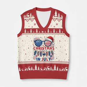 Patriotic USA Sunglasses Christmas In July Graphic V-Neck Knit Sweater Vest TS12 Beige Red Print Your Wear