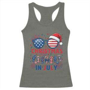 Patriotic USA Sunglasses Christmas In July Graphic Racerback Tank Top TS12 Military Green Print Your Wear