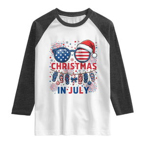 Patriotic USA Sunglasses Christmas In July Graphic Raglan Shirt TS12 White Heather Charcoal Print Your Wear