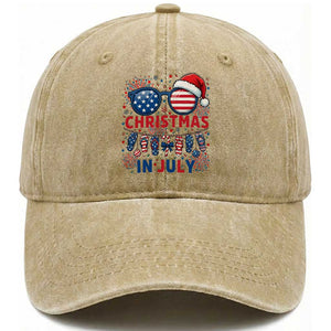 Patriotic USA Sunglasses Christmas In July Graphic Washed Cotton Baseball Cap TS12 Print Your Wear