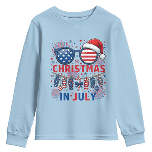 Patriotic USA Sunglasses Christmas In July Graphic Youth Sweatshirt TS12 Light Blue Print Your Wear