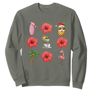 Christmas In July Sweatshirt Tropical Summer Beach Party Graphic TS12 Military Green Print Your Wear