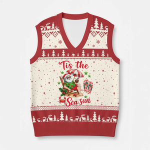 Funny Santa Christmas In July Graphic V-Neck Knit Sweater Vest Tis The Sea Sun