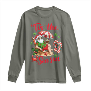 Funny Santa Christmas In July Graphic Long Sleeve Shirt Tis The Sea Sun TS12 Military Green Print Your Wear