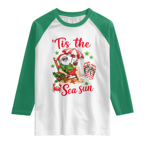 Funny Santa Christmas In July Graphic Raglan Shirt Tis The Sea Sun TS12 White Kelly Green Print Your Wear