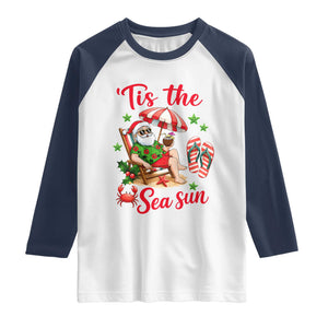 Funny Santa Christmas In July Graphic Raglan Shirt Tis The Sea Sun TS12 White Navy Print Your Wear