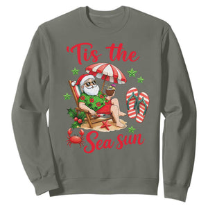 Funny Santa Christmas In July Graphic Sweatshirt Tis The Sea Sun TS12 Military Green Print Your Wear