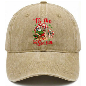 Funny Santa Christmas In July Graphic Washed Cotton Baseball Cap Tis The Sea Sun TS12 Print Your Wear