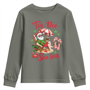 Funny Santa Christmas In July Graphic Youth Sweatshirt Tis The Sea Sun TS12 Military Green Print Your Wear