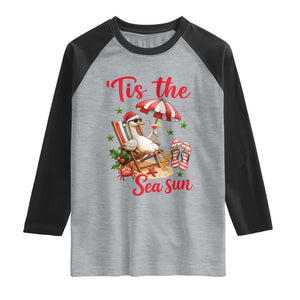Funny Christmas In July Goose Raglan Shirt Tropical Summer Beach Party TS12 Heather Gray Black Print Your Wear