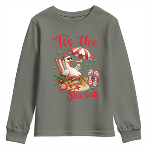 Funny Christmas In July Goose Youth Sweatshirt Tropical Summer Beach Party TS12 Military Green Print Your Wear