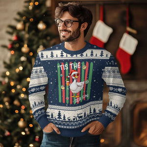 Funny Christmas In July Goose Ugly Christmas Sweater Tis The Sea Sun TS12 Navy Beige Print Your Wear