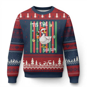Funny Christmas In July Goose Ugly Christmas Sweater Tis The Sea Sun TS12 Navy Red Print Your Wear
