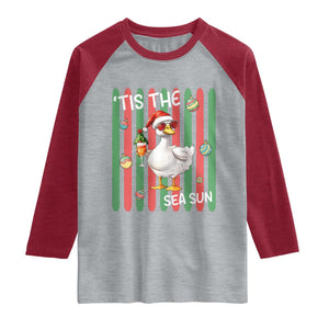 Funny Christmas In July Goose Raglan Shirt Tis The Sea Sun TS12 Heather Gray Heather Red Print Your Wear