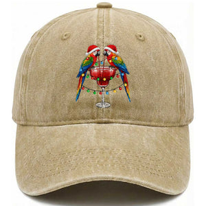 Christmas In July Parrots Washed Cotton Baseball Cap Summer Beach Party Gift