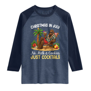 Funny Christmas In July Bigfoot Raglan Shirt No Milk And Cookies Just Cocktails TS12 Heather Denim Navy Print Your Wear