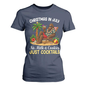 Funny Christmas In July Bigfoot T Shirt For Women No Milk And Cookies Just Cocktails TS12 Navy Print Your Wear