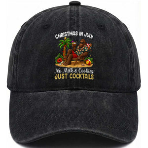 Funny Christmas In July Bigfoot Washed Cotton Baseball Cap No Milk And Cookies Just Cocktails TS12 Print Your Wear
