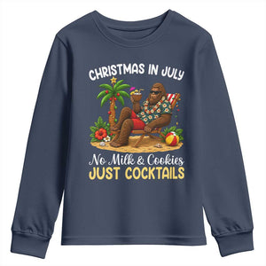Funny Christmas In July Bigfoot Youth Sweatshirt No Milk And Cookies Just Cocktails TS12 Navy Print Your Wear