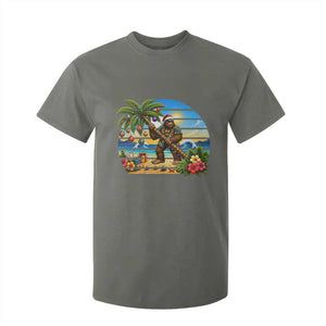 Funny Christmas In July Bigfoot T Shirt For Kid Tropical Vacation Graphic TS12 Military Green Print Your Wear