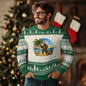 Funny Christmas In July Bigfoot Ugly Christmas Sweater Tropical Vacation Graphic TS12 Beige Green Print Your Wear