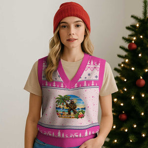 Funny Christmas In July Bigfoot V-Neck Knit Sweater Vest Tropical Vacation Graphic TS12 Hot Pink Print Your Wear