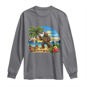 Funny Christmas In July Bigfoot Long Sleeve Shirt Tropical Vacation Graphic TS12 Charcoal Print Your Wear