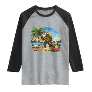 Funny Christmas In July Bigfoot Raglan Shirt Tropical Vacation Graphic