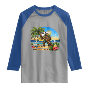Funny Christmas In July Bigfoot Raglan Shirt Tropical Vacation Graphic
