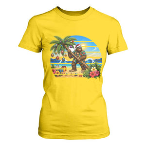 Funny Christmas In July Bigfoot T Shirt For Women Tropical Vacation Graphic