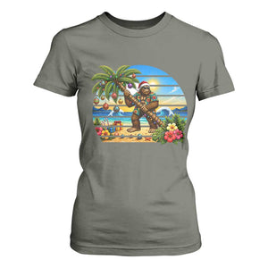 Funny Christmas In July Bigfoot T Shirt For Women Tropical Vacation Graphic