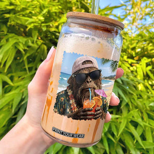 Funny Hawaiian Bigfoot Glass Can Tropical Beach Party Graphic
