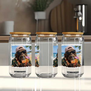 Funny Hawaiian Bigfoot Glass Can Tropical Beach Party Graphic