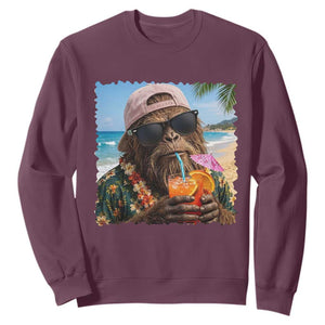 Funny Hawaiian Bigfoot Sweatshirt Tropical Beach Party Graphic TS12 Maroon Print Your Wear