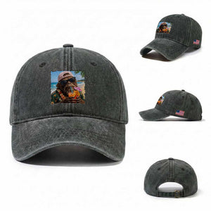 Funny Hawaiian Bigfoot Washed Cotton Baseball Cap Tropical Beach Party Graphic TS12 Washed Cap Universal Fit Dark Green Print Your Wear