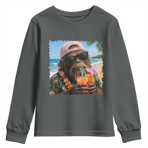 Funny Hawaiian Bigfoot Youth Sweatshirt Tropical Beach Party Graphic TS12 Dark Heather Print Your Wear