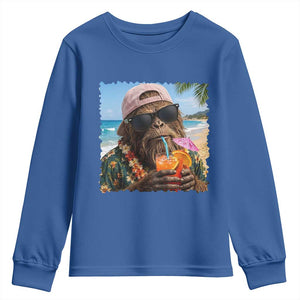 Funny Hawaiian Bigfoot Youth Sweatshirt Tropical Beach Party Graphic TS12 Royal Blue Print Your Wear
