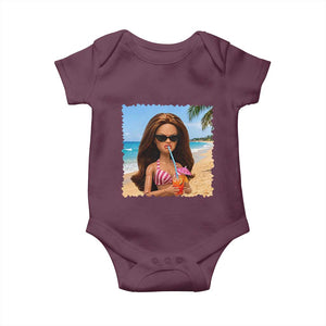 Funny Summer Doll Face Meme Baby Onesie Tropical Beach Party Graphic TS12 Maroon Print Your Wear