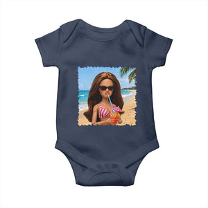 Funny Summer Doll Face Meme Baby Onesie Tropical Beach Party Graphic TS12 Navy Print Your Wear