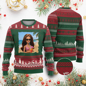 Funny Summer Doll Face Meme Ugly Christmas Sweater Tropical Beach Party Graphic TS12 Red Green Print Your Wear