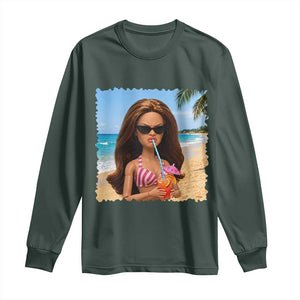 Funny Summer Doll Face Meme Long Sleeve Shirt Tropical Beach Party Graphic TS12 Dark Forest Green Print Your Wear