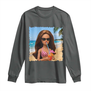 Funny Summer Doll Face Meme Long Sleeve Shirt Tropical Beach Party Graphic TS12 Dark Heather Print Your Wear