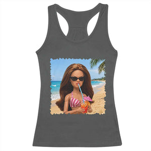 Funny Summer Doll Face Meme Racerback Tank Top Tropical Beach Party Graphic TS12 Dark Heather Print Your Wear