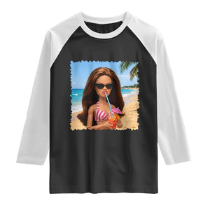 Funny Summer Doll Face Meme Raglan Shirt Tropical Beach Party Graphic TS12 Black White Print Your Wear
