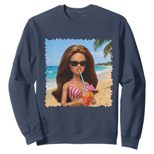 Funny Summer Doll Face Meme Sweatshirt Tropical Beach Party Graphic TS12 Navy Print Your Wear